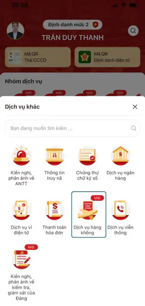 Tại màn hình chính, chọn mục: Dịch vụ hàng không