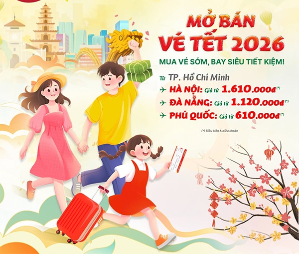 Vietjet Air mở bán vé máy bay Tết 2026