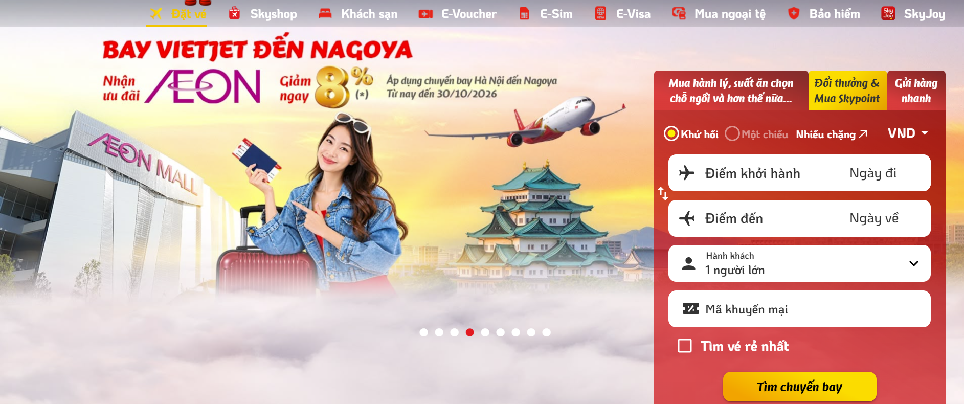 Giao diện khi mua vé máy bay Tết trực tiếp qua hãng